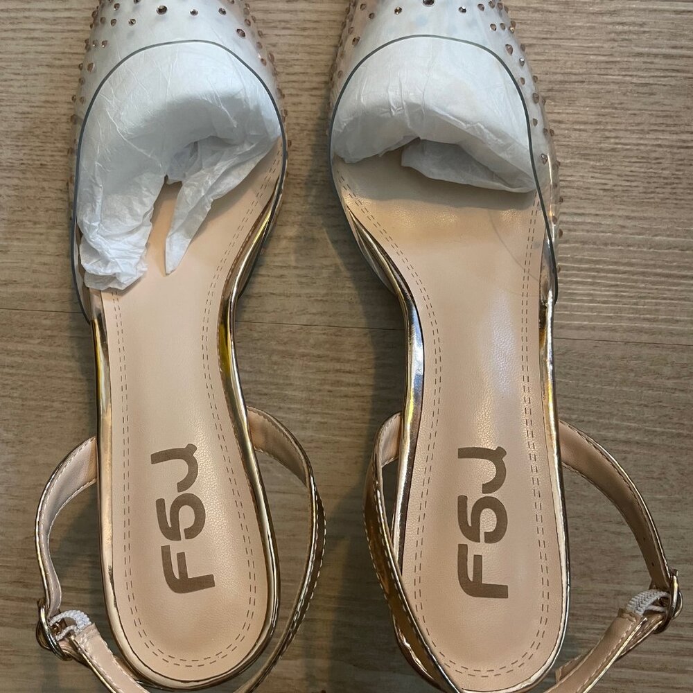 FSJ Brand 12M Rose Gold Metal Rhinestone Heels - Picture 5 of 5